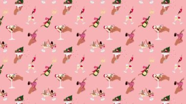 Kadınlar martini bardağında oturuyor. Mutlu yıllar. Döngü Arkaplanı.