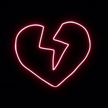 Neon çıkartması kırık kalp. Alfa Kanalı Şeffaflığı