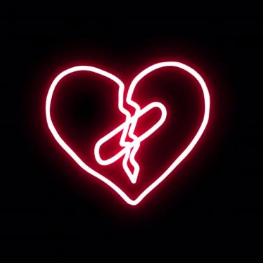Neon çıkartması kırık kalp. Alfa Kanalı Şeffaflığı