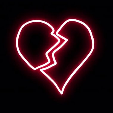 Neon çıkartması kırık kalp. Alfa Kanalı Şeffaflığı