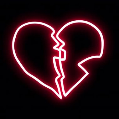 Neon çıkartması kırık kalp. Alfa Kanalı Şeffaflığı
