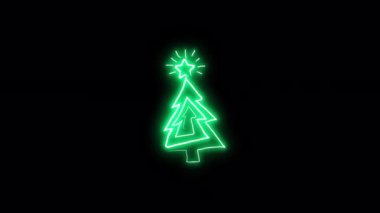 Noel ağacı çizgisinin neon çıkartması. Alfa Kanalı Şeffaflığı.