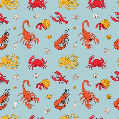 Çizgi film deniz hayvanları ile Seamless Modeli. 