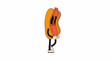 Oktoberfest maskotu olarak dizayn edilmiş Retro çizgi film stili Hot Dog, kusursuz bir döngü animasyonunda yürüyor. Tasarım ve kaplamalarda kolay kullanım için şeffaf arkaplan