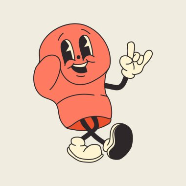 70 'lerden esinlenilmiş modası geçmiş bir çizgi film stili boks eldiveni karakteri. Oyuncu, renkli ve eğlenceli, klasik spor ve eğlenceli atletik temalar için mükemmel.