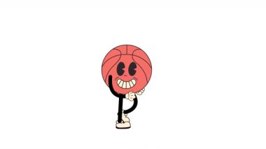 Kusursuz bir döngü animasyonu içinde yürüyen, eski moda çizgi film basketbol sporu karakteri. Tasarım ve kaplamalarda kolay kullanım için şeffaf arkaplan