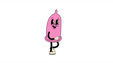 Pürüzsüz bir döngü animasyonunda geçmişe dönük kondom maskotu karakteri. Yaratıcı projeler ve kaplamalarda kolay bir konum için şeffaf bir arkaplan ile tasarlandı