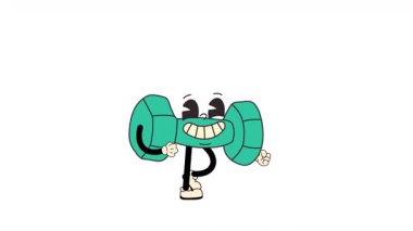 Kusursuz bir döngü animasyonu içinde yürüyen eski bir çizgi film stili halter karakteri. Tasarım ve kaplamalarda kolay kullanım için şeffaf arkaplan