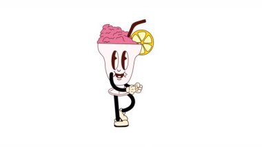 Funky Vintage Milkshake Maskot Yürüyüşü. Kusursuz Canlandırma