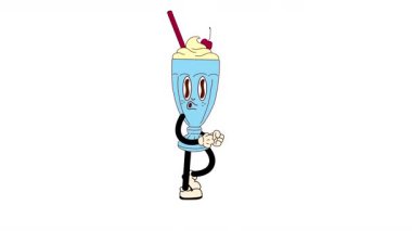 Playful Retro Milkshake Karakteri. 70 'lerden İlham Alınan Döngü Hareketi