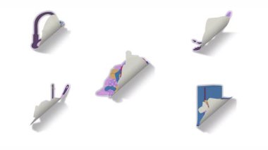 Temizlenmemiş bulaşık, çamaşır, süpürge, paspas ve sünger, gündelik ev işlerini temsil eden alfa kanalı şeffaflığı.