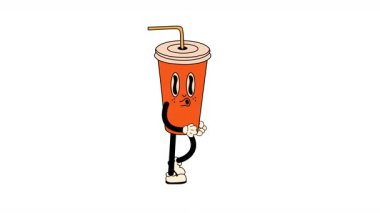 Güzelim retro karikatür Soda kusursuz bir döngü içinde yürüyor, 70 'lerden esinlenilmiş şeffaf bir arka plan..