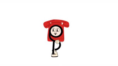 Mükemmel eski çizgi film eski masa telefonu şeffaf bir arka planı olan kusursuz bir döngü animasyonunda yürüyor.