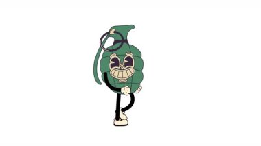 Retro Karikatür El Bombası Karakteri. Eğlenceli Yürüyen Animasyon