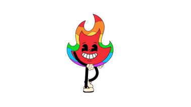 Retro Gökkuşağı Ateş Karakteri. Eğlenceli Kusursuz Yürüyen Animasyon