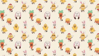 Harika Paskalya Karakterleri. Eski animasyon Döngü Arkaplanı. Video düz çizgi film animasyon tasarım ögesi. 