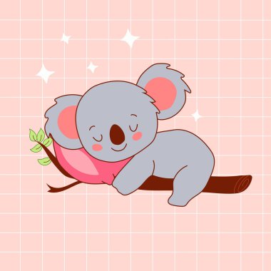 Pembe Yastıklı Tatlı Uyuyan Koala Çizgi Filmi