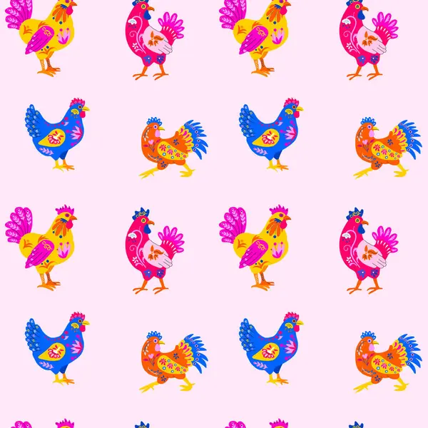 Dekoratif Alebrije Horozları ve Cesur Halk Sanatı Örnekleri ile kusursuz desen