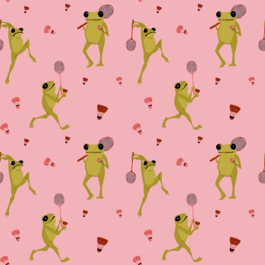Çizgi film kurbağalarının Badminton oyununun tadını çıkardığı kusursuz bir desen.