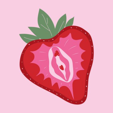 Kadın dudağının dış hatlarıyla çilek. Vulva
