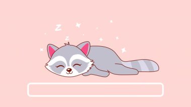 İlerleme çubuğu olan sevimli, uyuyan bir rakunun animasyonu, şeffaf arkaplanda çizgi film tarzı