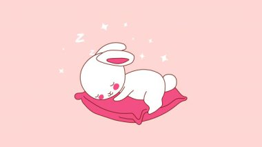 Tatlı Rüya Tavşan Karakteri şeffaf bir arka planda Yastık 'ın üzerinde dinleniyor. Döngü canlandırması