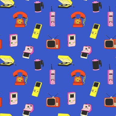 Retro Gadgets Koleksiyonunda kusursuz desen. Vintage Elektronik Ayarları