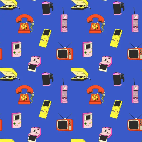Retro Gadgets Koleksiyonunda kusursuz desen. Vintage Elektronik Ayarları