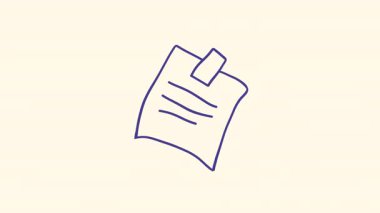 Kağıt ataç ile el çizimi kalem çizimi animasyonu, alfa kanal şeffaflığı ile kusursuz döngü, çıkartma stili okul tasarımı