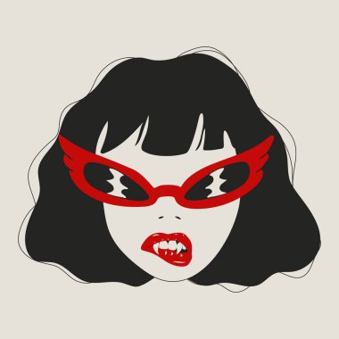 Havalı bir vampir kız. Kanatlı güneş gözlüğü takıyor. Gotik titreşimleri modern moda ile harmanlıyor.