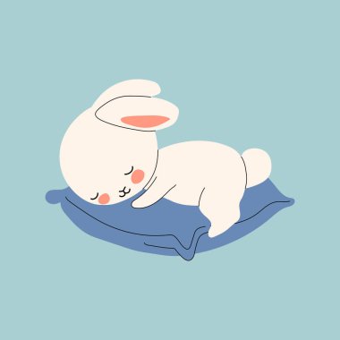 Tatlı Rüya Tavşanı Yastığın Üzerinde Dinleniyor. Samimi Çizgi Film Karakteri