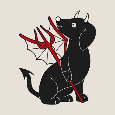 Şeytani Dachshund. Ateşli Boynuzlu Sevimli Çizgi Köpek