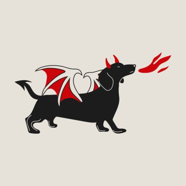 Şeytani Dachshund. Ateşli Boynuzlu Sevimli Çizgi Köpek