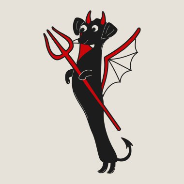 Şeytani boynuzları ve ateşli tavırları olan neşeli ve yaramaz bir çizgi film daksundu.