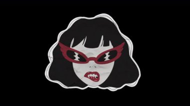 Şeffaf Arkaplanda Kırmızı Gözlü Gotik Vampir Kadın Etiketi