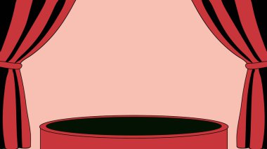 Tiyatro Sahnesinde Kırmızı Perdeler ve Podyum Dramatik Performans İçin