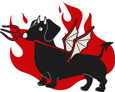 Ateşli boynuzları ve cesur tavırları olan oyuncu ve yaramaz bir dachshund karakteri.