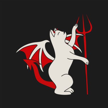 Kanatlı Şeytan Kedi Kara Stili Mızrak Tutuyor