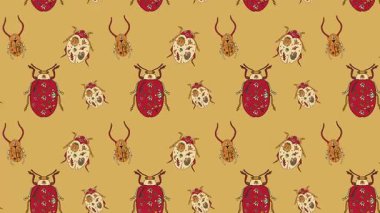 Canlı Alebrije böcek heykelleri. Geleneksel Meksika halk sanatı stili animasyon arka planı.