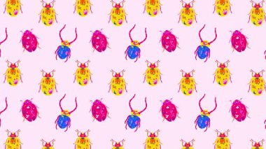 Halk Sanatı Tarzı Canlandırma Arkaplanındaki Meksikalı Alebrije Böcekleri