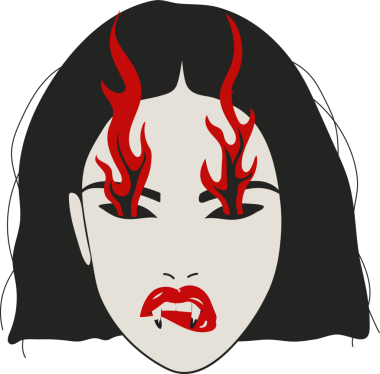 Alevli Gözlü Mistik Kadın ve Keskin Sivri dişler Vampir Teması