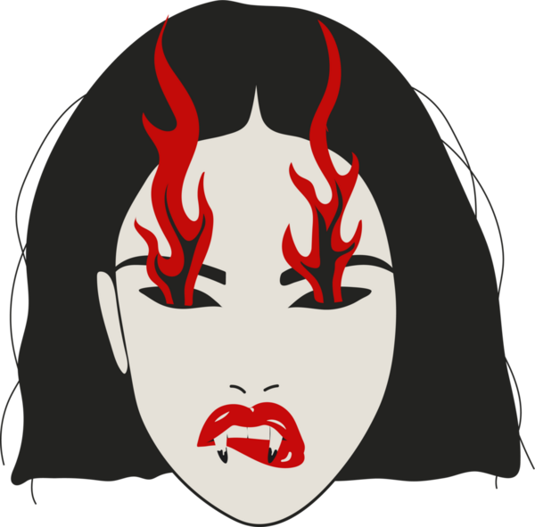 Alevli Gözlü Mistik Kadın ve Keskin Sivri dişler Vampir Teması