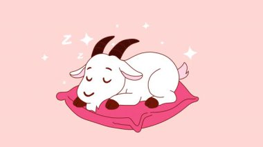 Tatlı Çizgi Roman Keçi Gevşek Poz Vererek Uyukluyor Şeffaf Animasyon