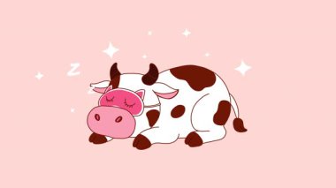 Göz Maskesiyle Tatlı İnek Uyuyan Animasyon Şeffaf