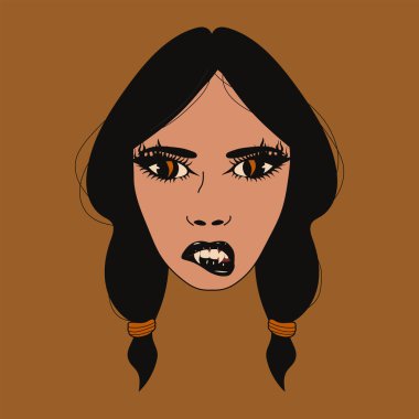 Koyu saçlı ve Turuncu Gözlü Gotik Kadın Vampir Portresi