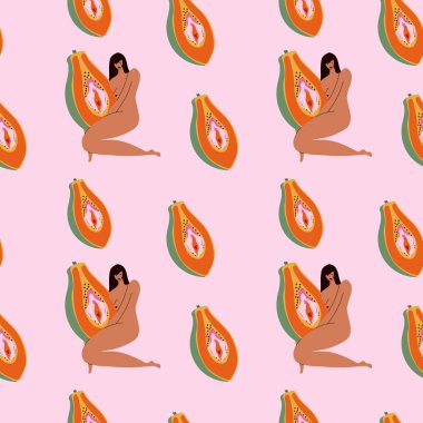 Kusursuz desenli, Papaya Fruit ile çıplak. Kadınlık ve Doğa Metaforu