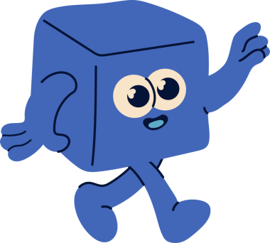 Neşeli mavi buz küpü karakteri yürüyor