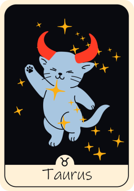 Tarot Kart Tarzı Zodiac Sanatında Sevimli Taurus Kedisi