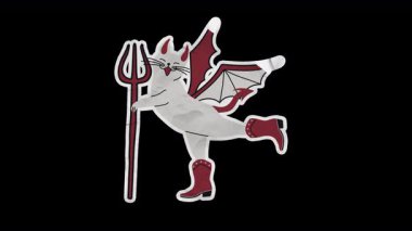 Kırmızı Çizmeli Fantezi Şeytani Kedi 'nin katlanmış kağıt yapıştırması. Elinde mızrak var.