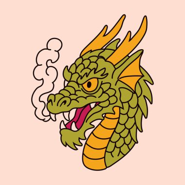 Retro Çizgi Film Biçimli Yeşil Ejder Başı